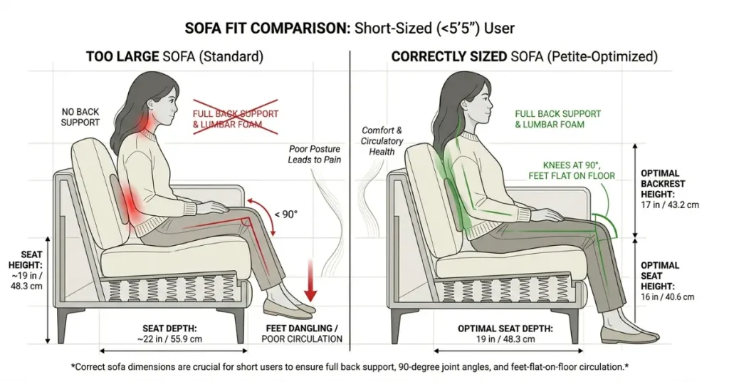 Ideal Sofa Dimensions Chart for People Under 5'5"