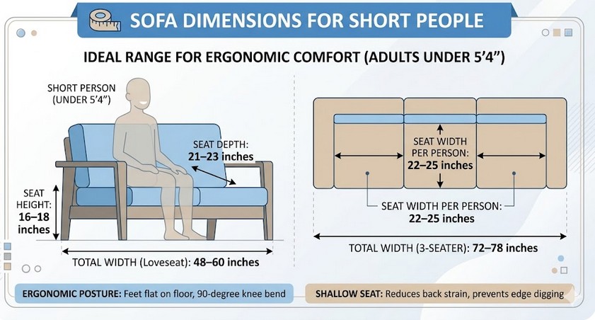 ideal sofa dimensions guide for short people