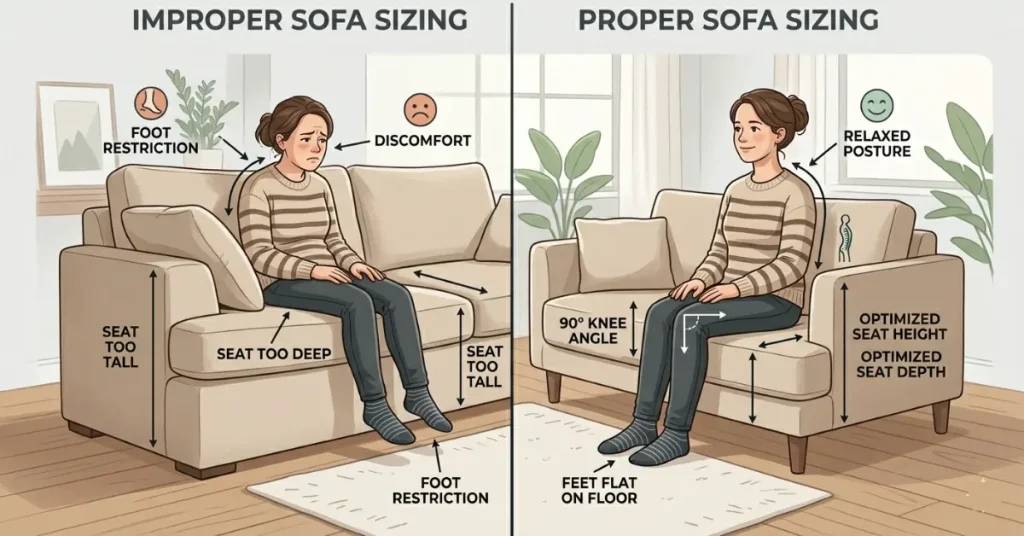 ideal sofa height vs standard sofa height comparison